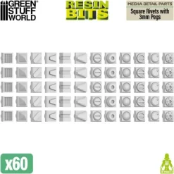 Mecha Detail Parts - Square Rivets with 3 mm Pegs (60pcs)